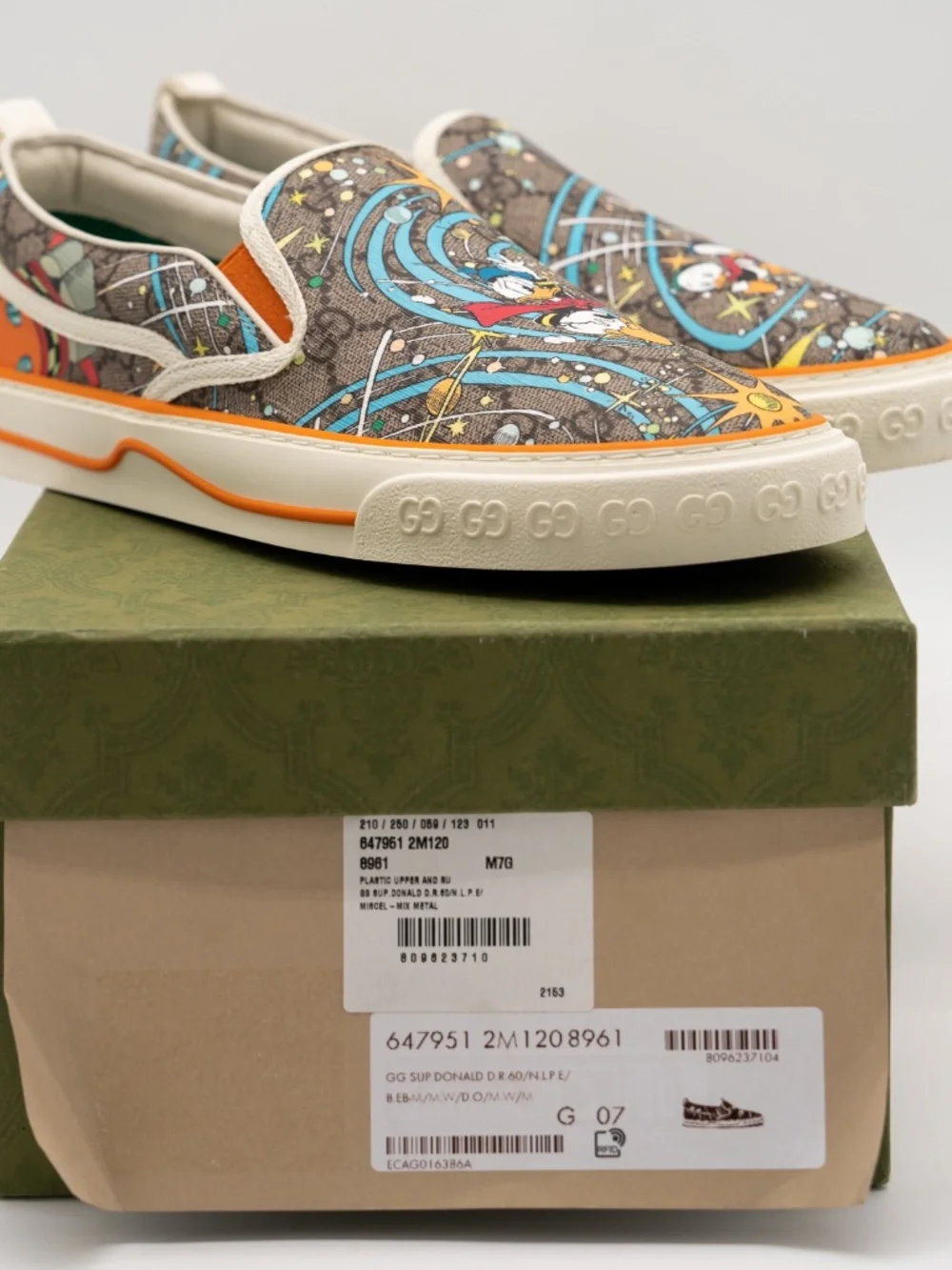 Gucci Disney Men's Slip On Donald Duck Space Print Leather Sneakers 7G 7.5 US